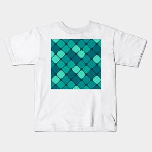 Diagonal Squircle Pattern (Teal) Kids T-Shirt